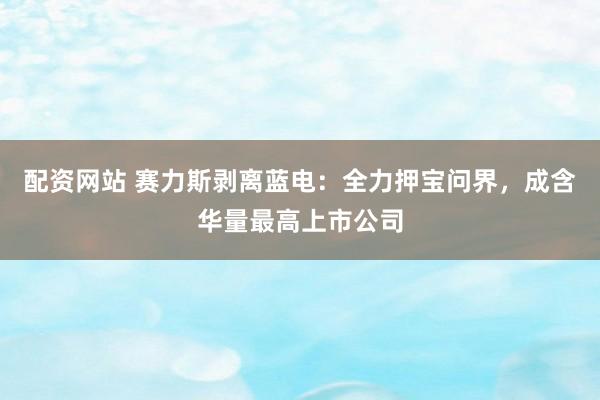配资网站 赛力斯剥离蓝电：全力押宝问界，成含华量最高上市公司